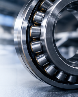 Close-up of a spherical roller bearing showing the rolling elements and cage